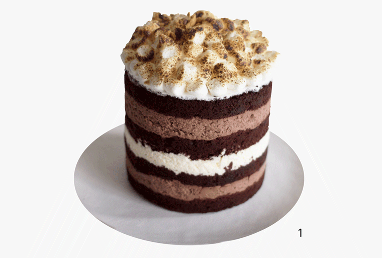 Jouer’s S’mores Cake – layers of cocoa and salted mascarpone cream, graham cracker crumbs, 