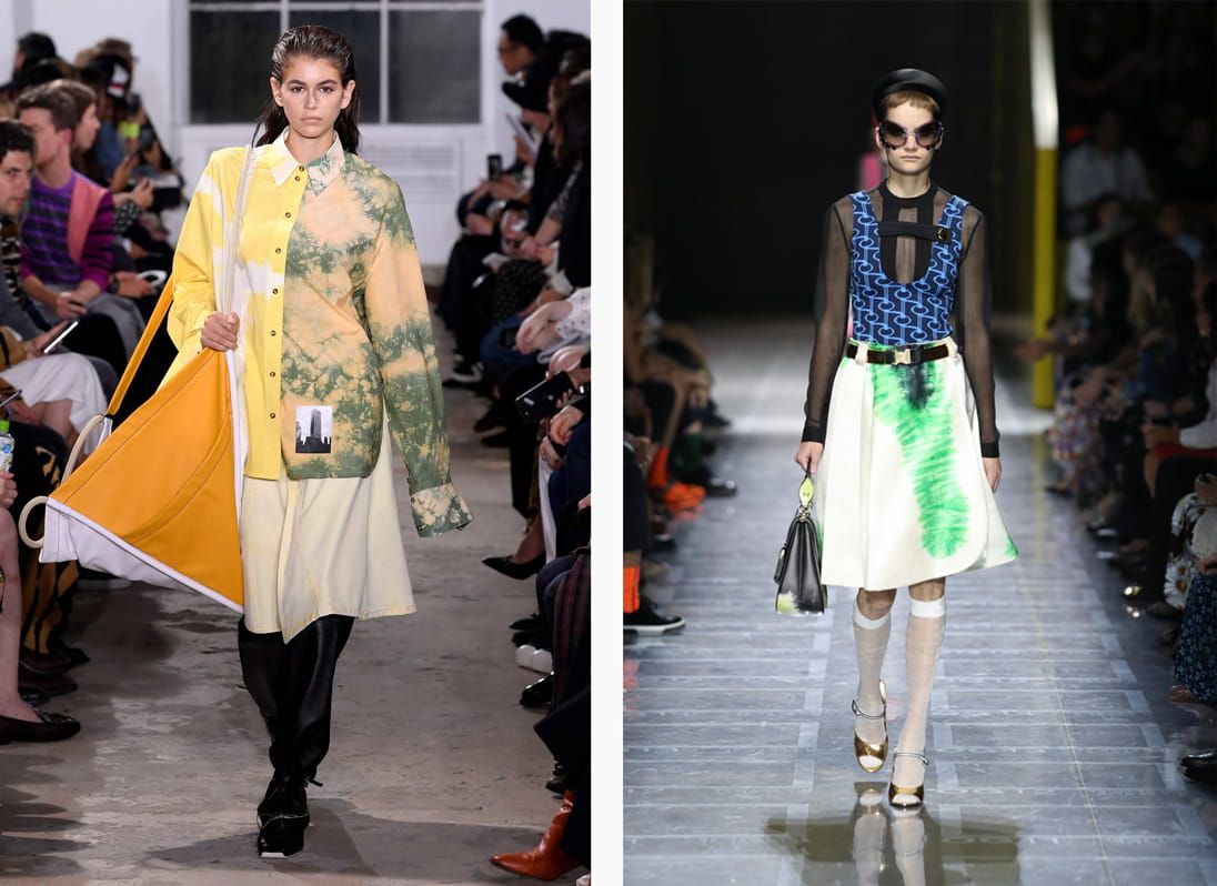 Spring Summer 2019's surfer trend, as seen on the runways at Prada (left) and Proenza Schouler (right)