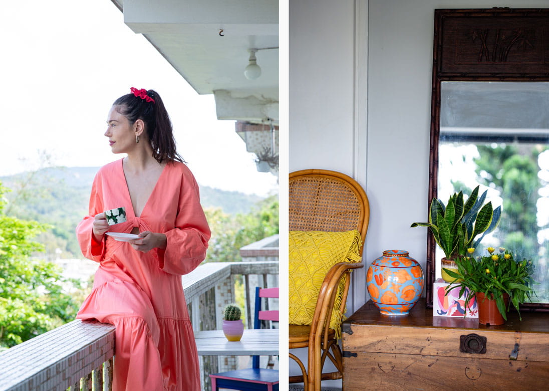 Olivia Cotes-James of LUÜNA naturals relaxes at home with a selection of curios