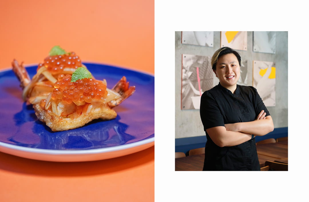 Roots Eatery's famous shrimp toast and chef/founder Stephanie Wong