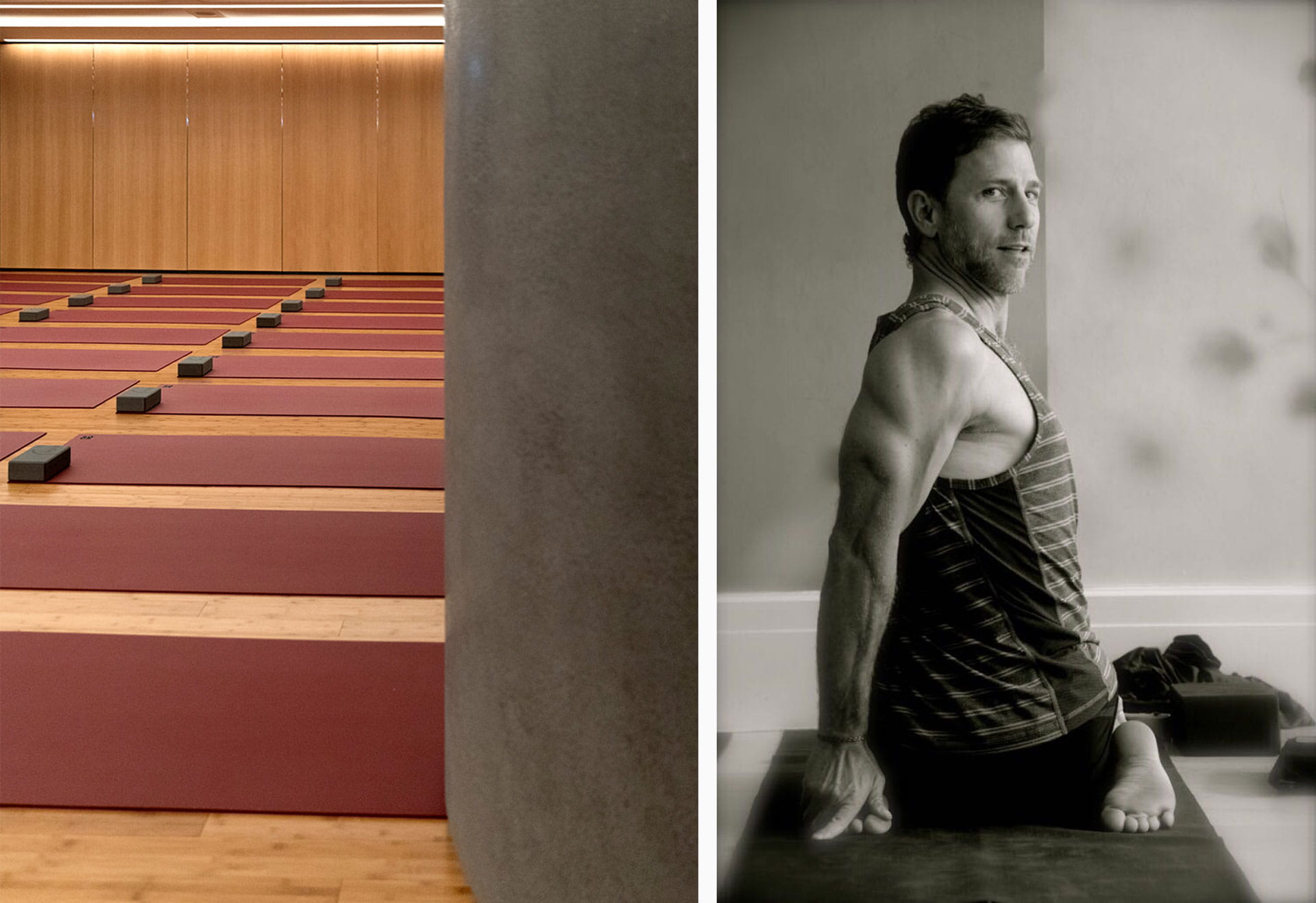 Left: Pure Yoga’s new studio in Pacific Place        Right: Creelman demonstrates his flexibility