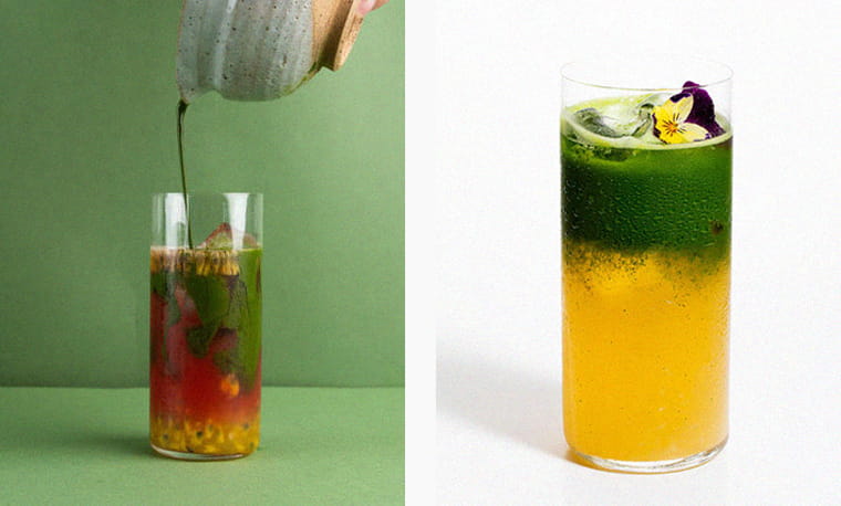 Left: Yuzu Lemonade Matcha, available at Matchali. Right: Watermelon Passionfruit Matcha, available at Matchali 