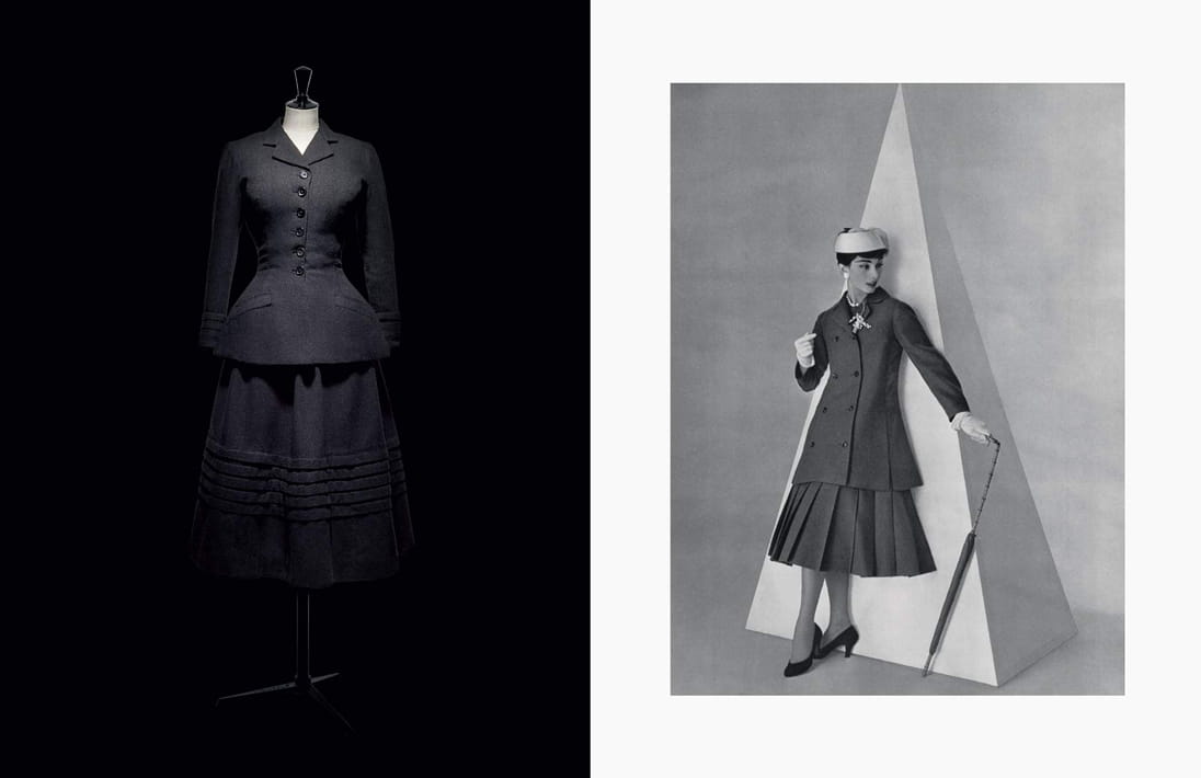Christian Dior’s New Look designs in the late 1940s featured black wool. Images courtesy of V&A
