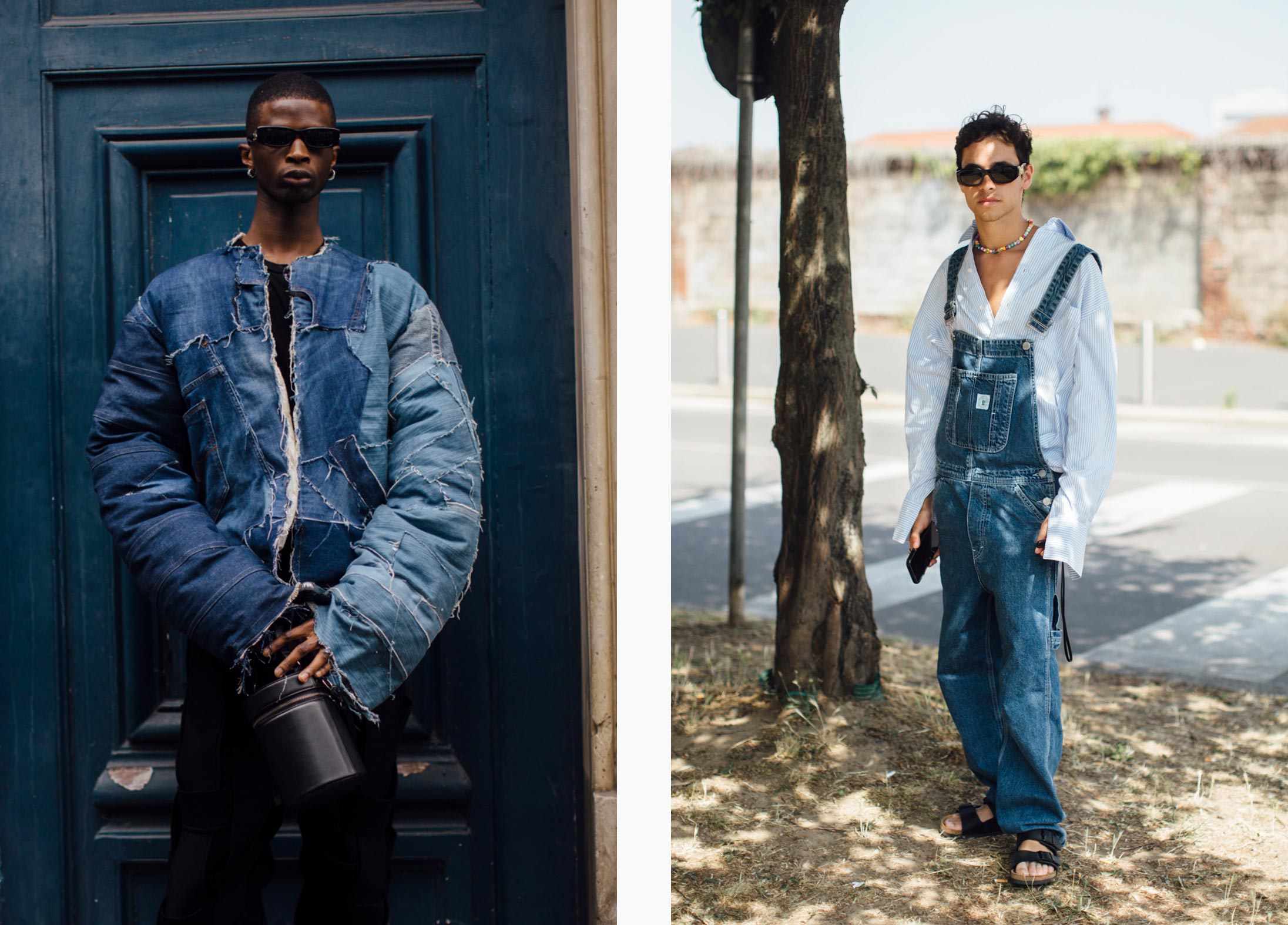 Men wearing clothes that fit the denim trend