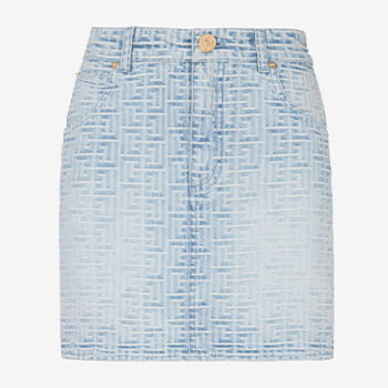 Balmain Monogrammed Short Denim Skirt