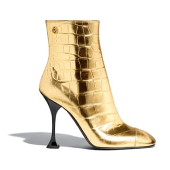 Chanel Crocodile Embossed Metallic Calfskin Ankle Boots