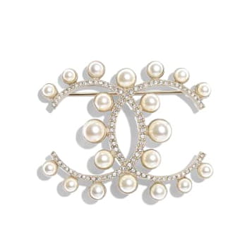 Chanel Metal Glass Pearls Strass Brooch
