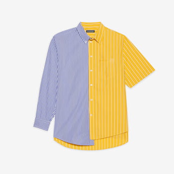 Balenciaga 50/50 Shirt in White/Blue Stripe and Yellow Summery Stripe