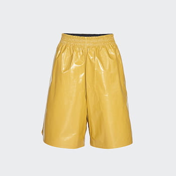 Bottega Veneta Shiny Leather Shorts in Curry