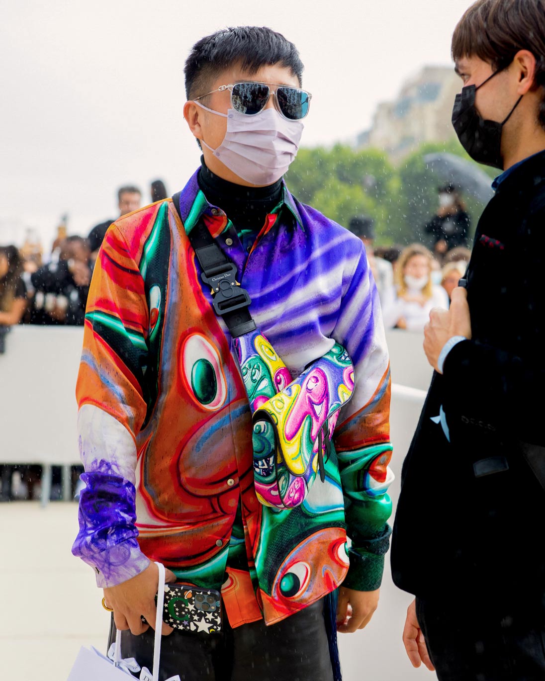 A street style example of the 2021 loud shirt trend available at Pacific Place
