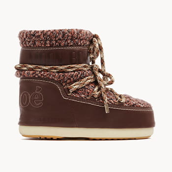 Chloé x Moon Boot Calfskin & Knit in Tannish Brown