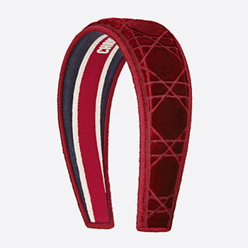 Dior Cannage Headband in Burgundy Embroidered Velvet