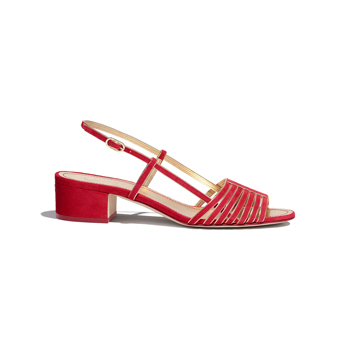 Chanel Suede Kidskin Sandals in Red and Gold