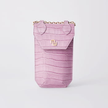 Maje Crocodile-Effect Phone Case in Sugared Pink