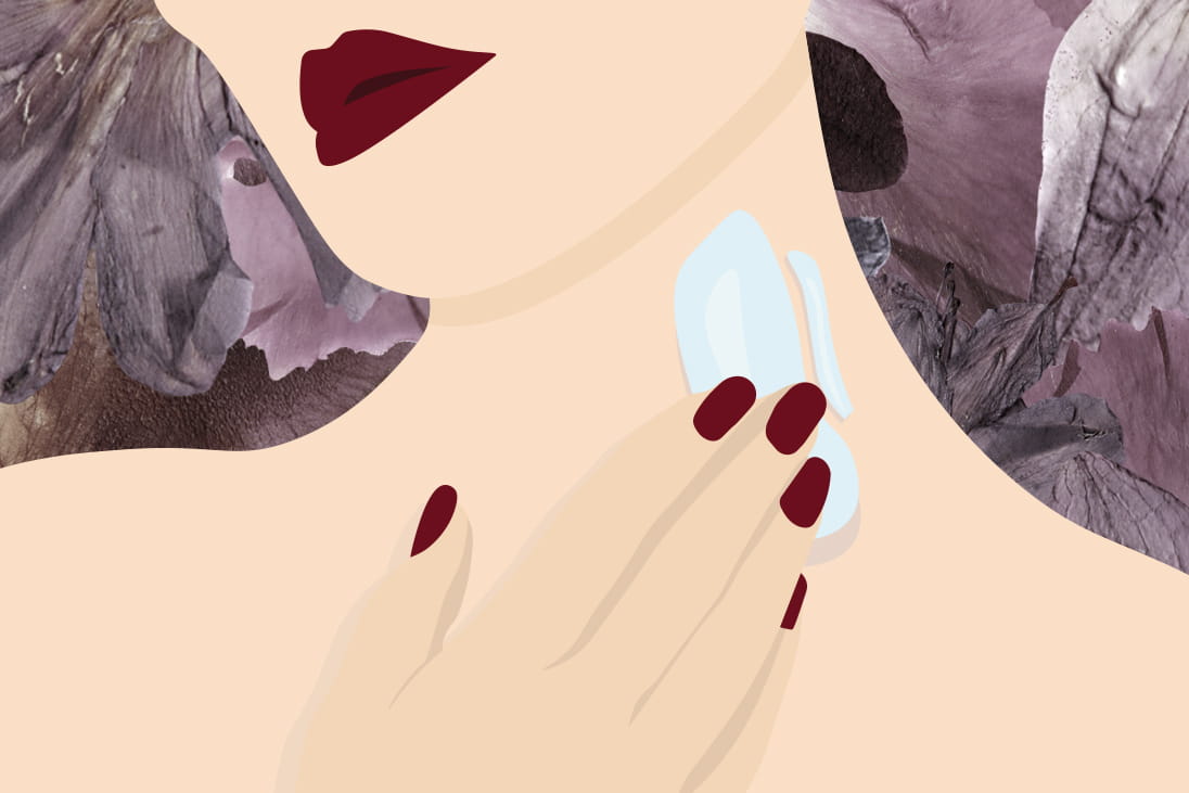 An illustration of a woman caring for her neck