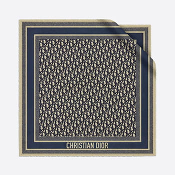 Dior Oblique Square Scarf in Navy Blue Silk Twill