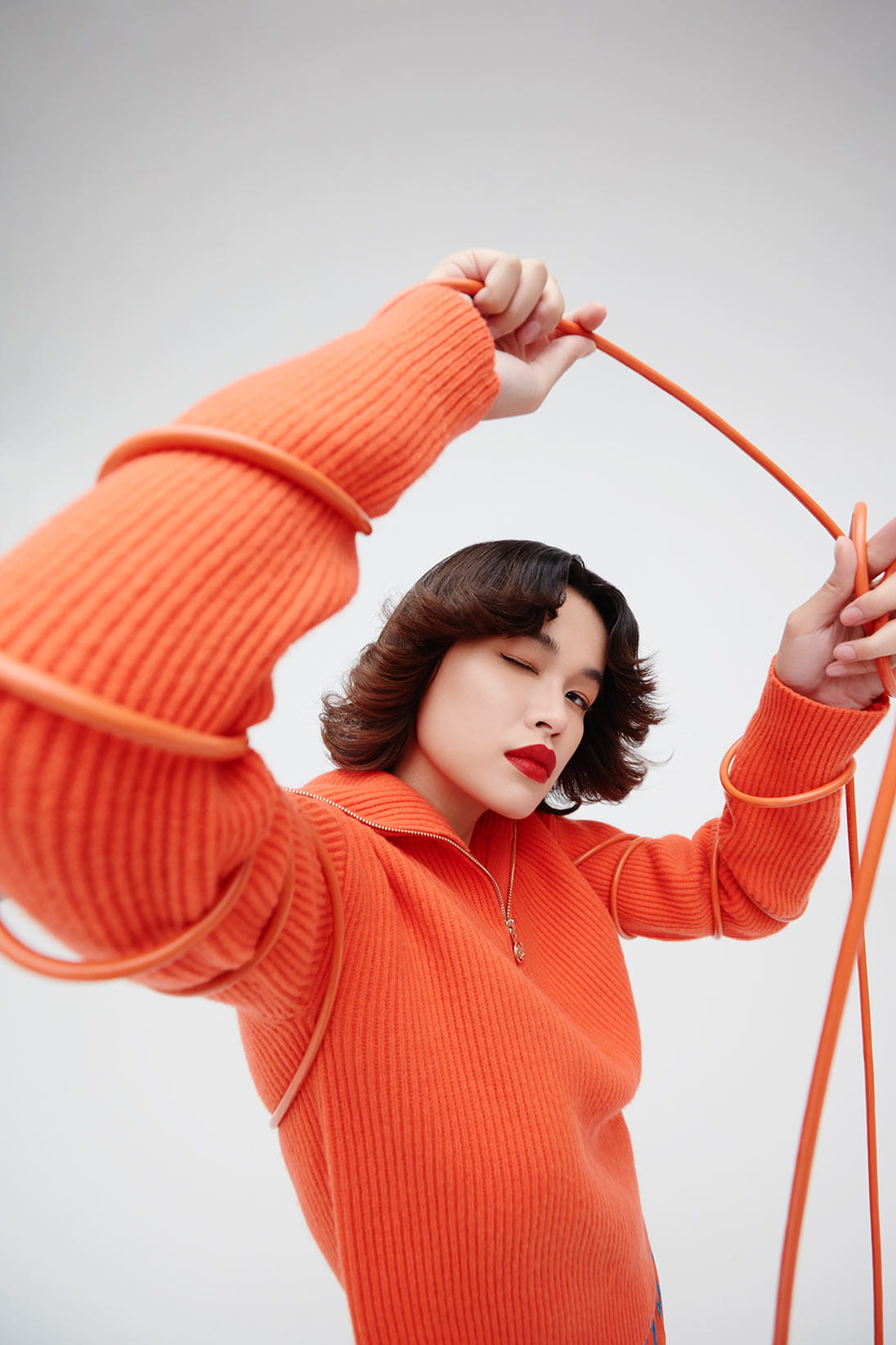 A model poses in Maje