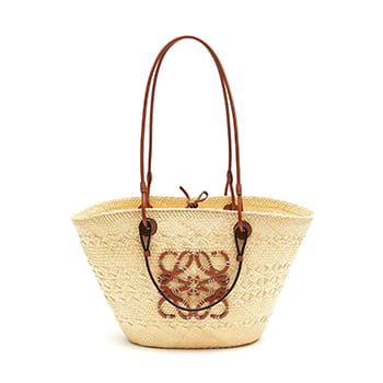 Loewe Leather Anagram Raffia Bucket Bag