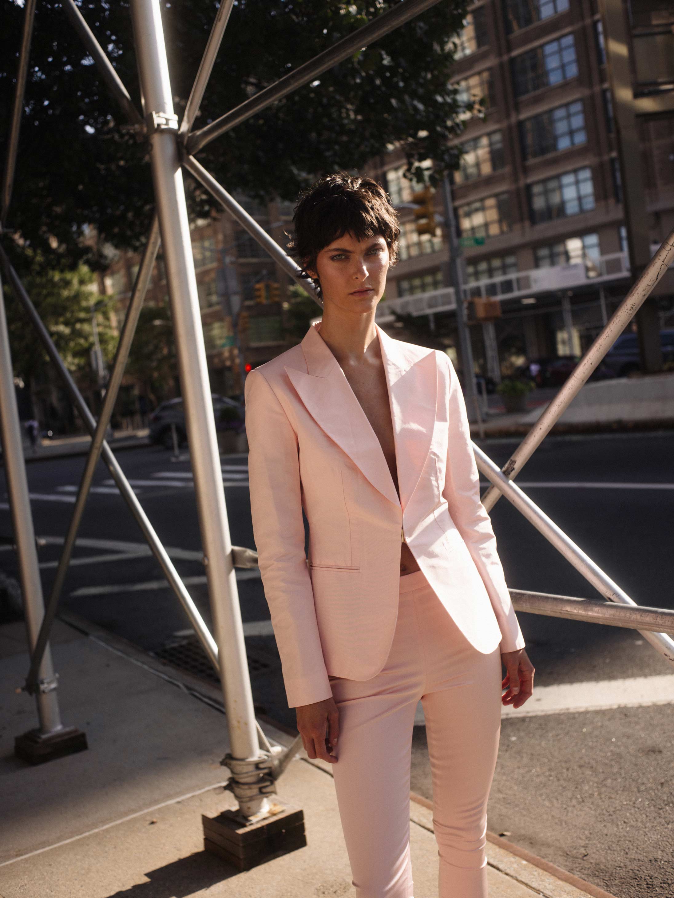 A model poses in Brooklyn wearing Gucci