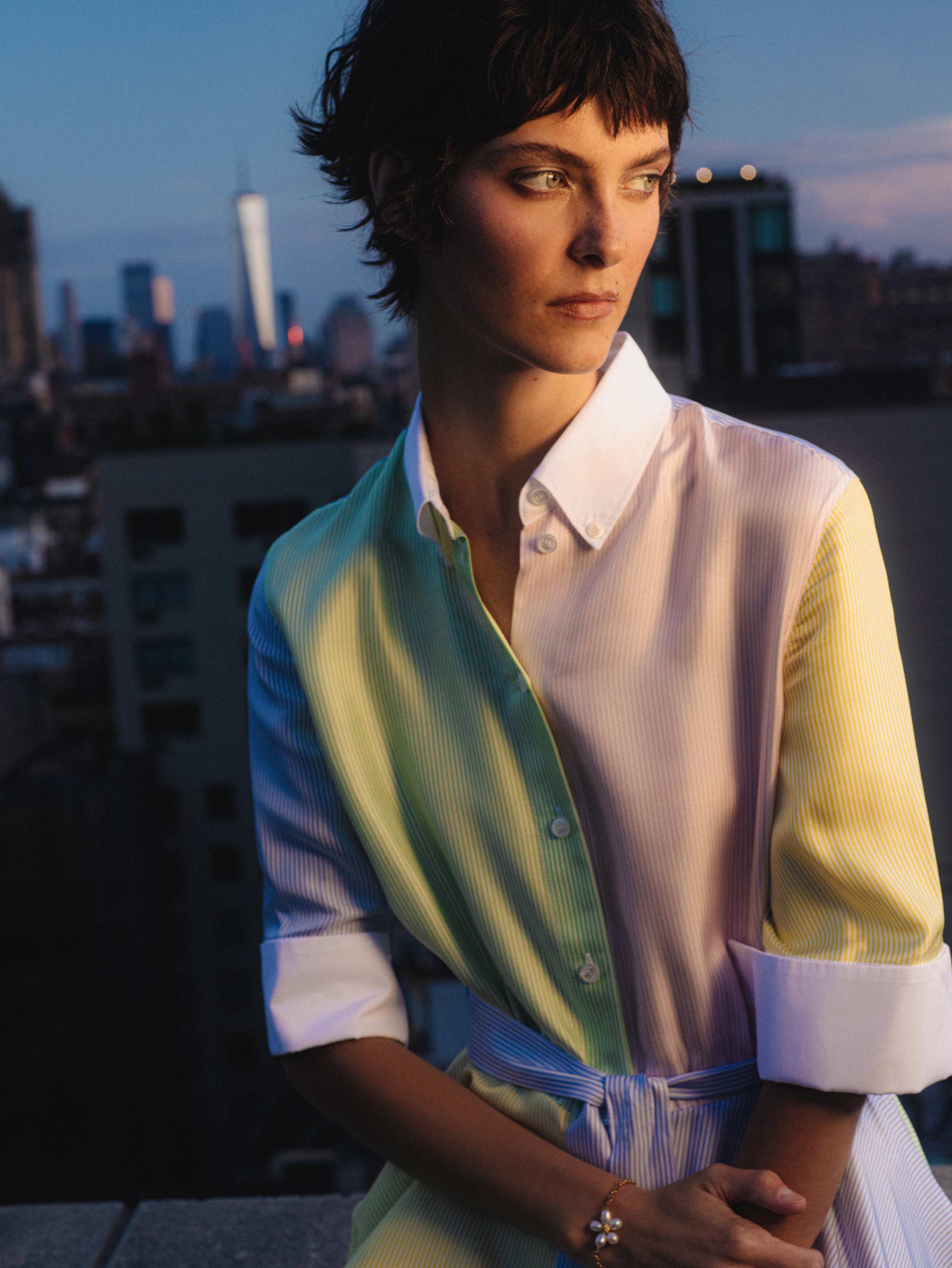 A model poses in Brooklyn wearing DIOR