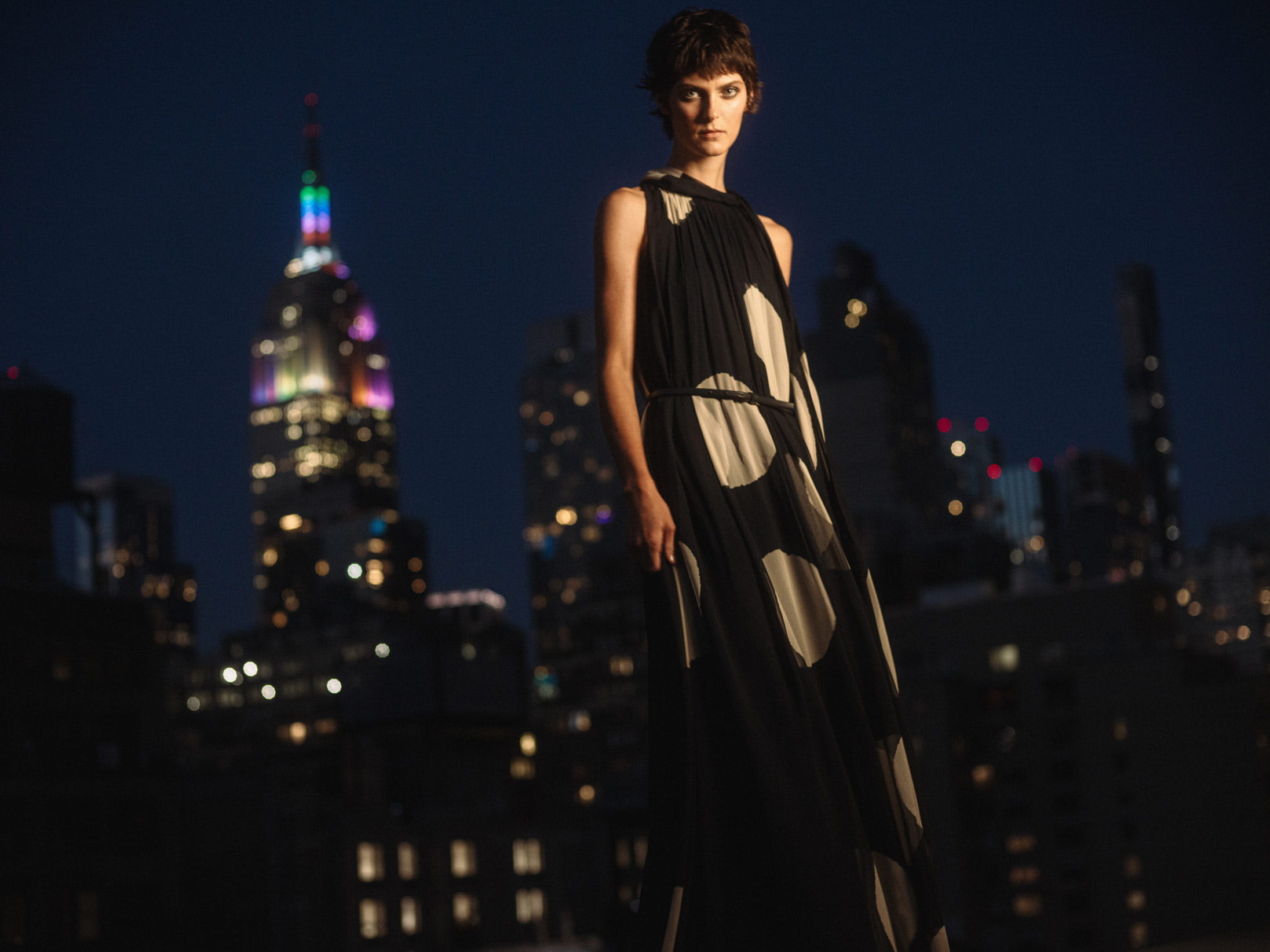 A model poses in Brooklyn wearing Max Mara