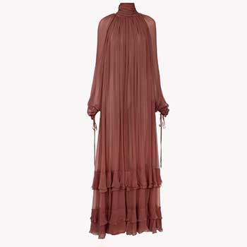 Chloé Gathered Long Dress in Silk Mousseline