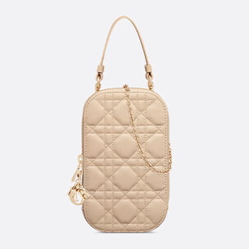 Dior Lady Dior Call'in Dior Phone Holder in Powder Beige Cannage Lambskin
