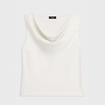 Theory Cowl Neck Top in Crushed Satin in Rice
