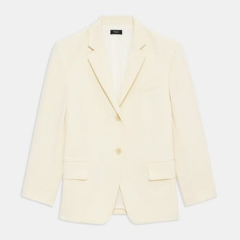 Theory Oversized Blazer in Striped Admiral Crepe in Rice