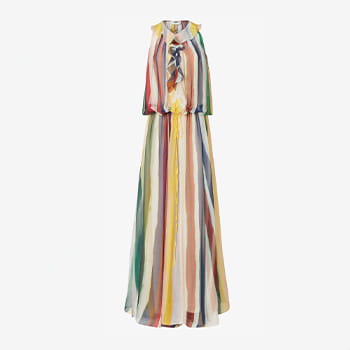 Fendi Silk Chiffon Dress With Multicolour Stripes