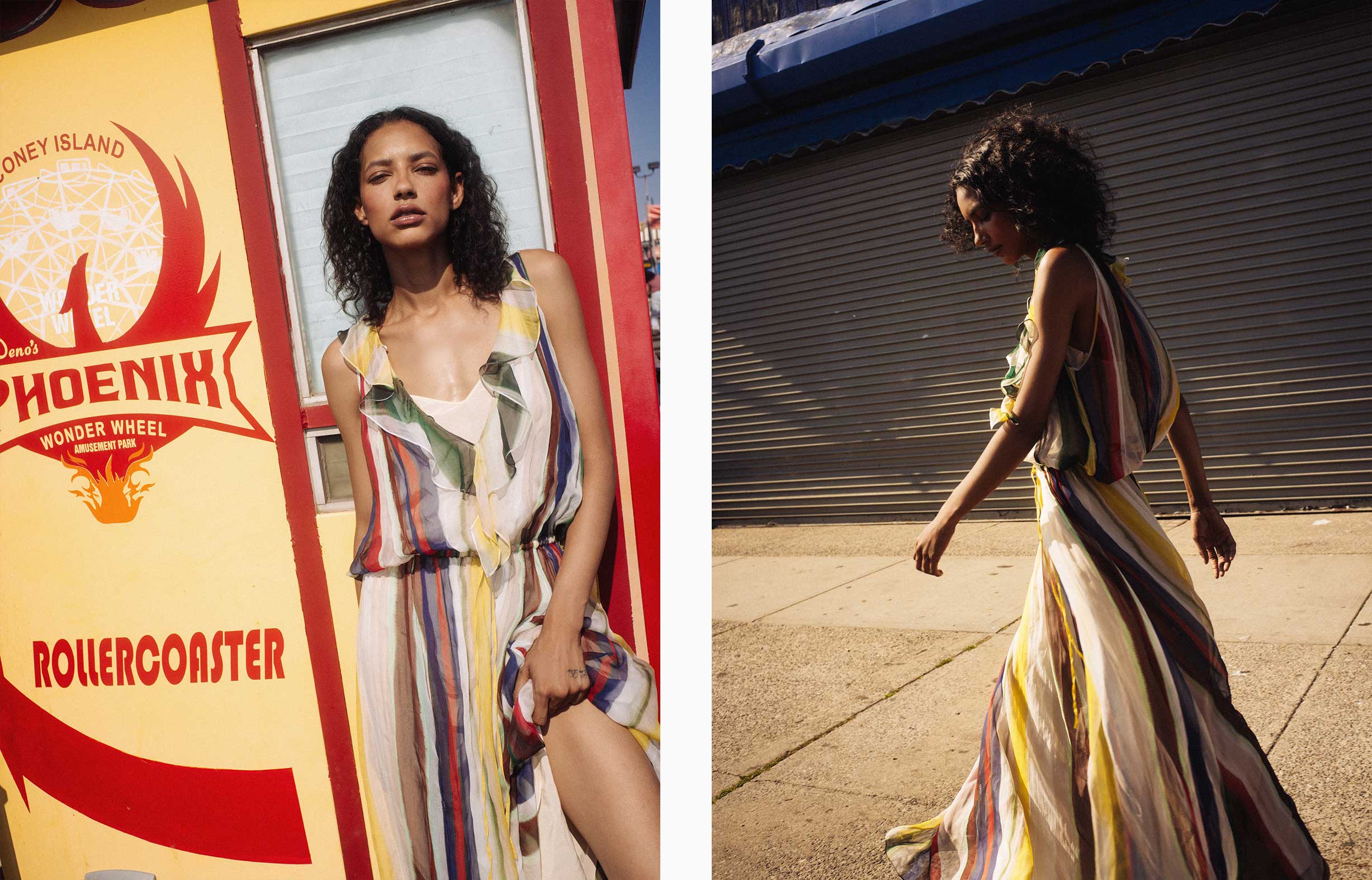 A model poses at COney Island wearing Fendi