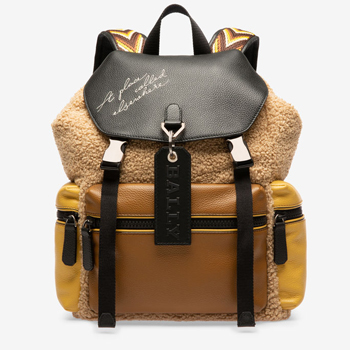 Bally Men’s Cotton and Bovine Leather Backpack in Beige