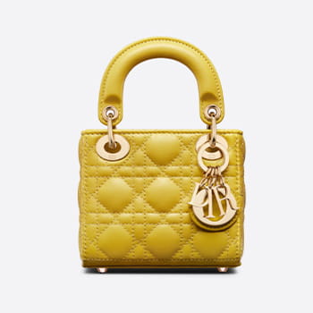 Dior Micro lady Dior Bag In Mustard Yellow Cannage Lambskin