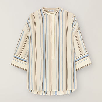Loro Piana Lindsie Shirt in Fancy Nut Milk/Reflective Waters/Black