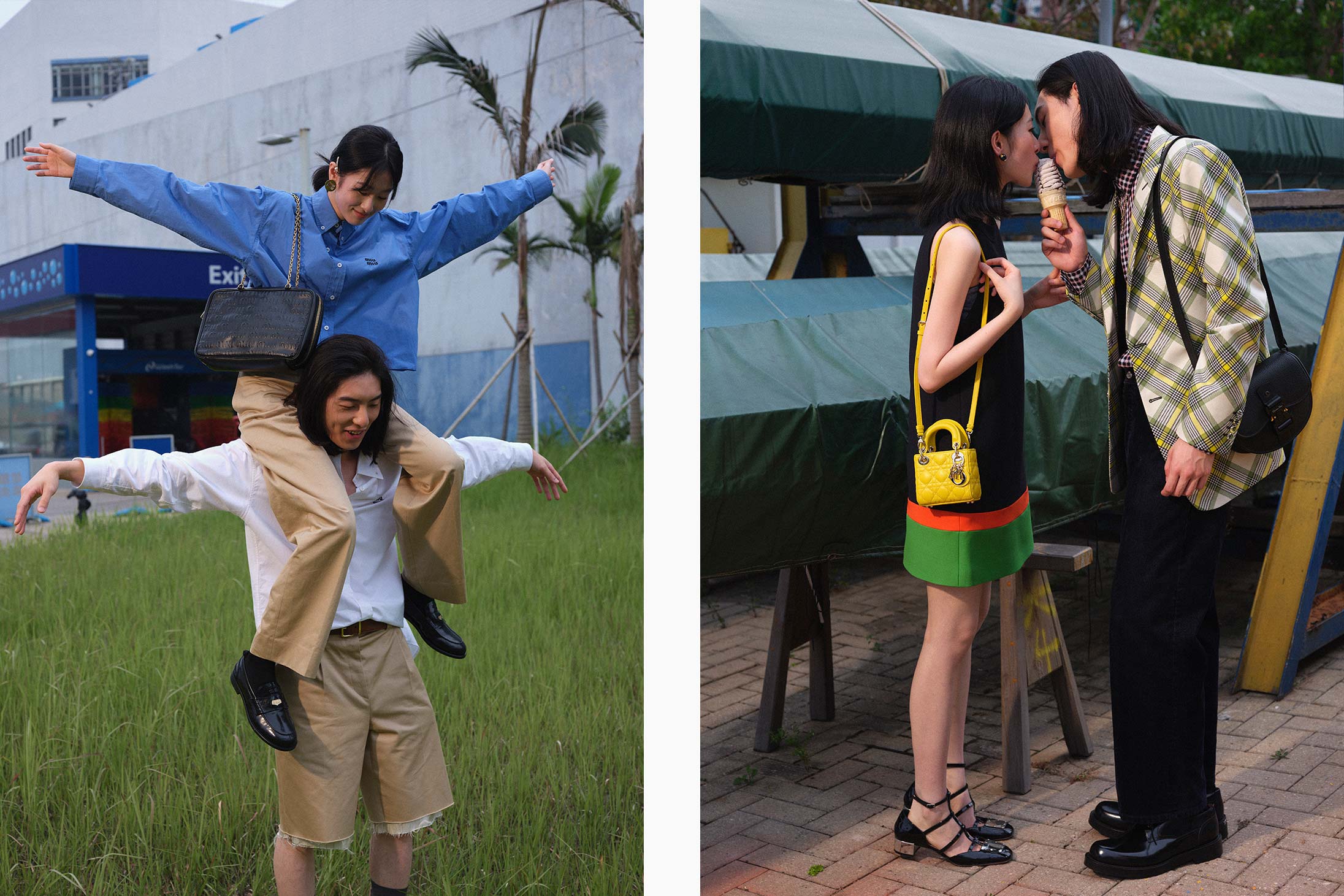 Couples pose in Miu Miu and Dior SS2022 available at Pacific Place