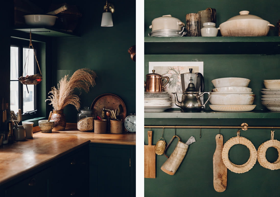 In Mandy Lee's home, rustic vintage pieces complement more modern finds, with natural materials such as ceramic and metal featuring strongly