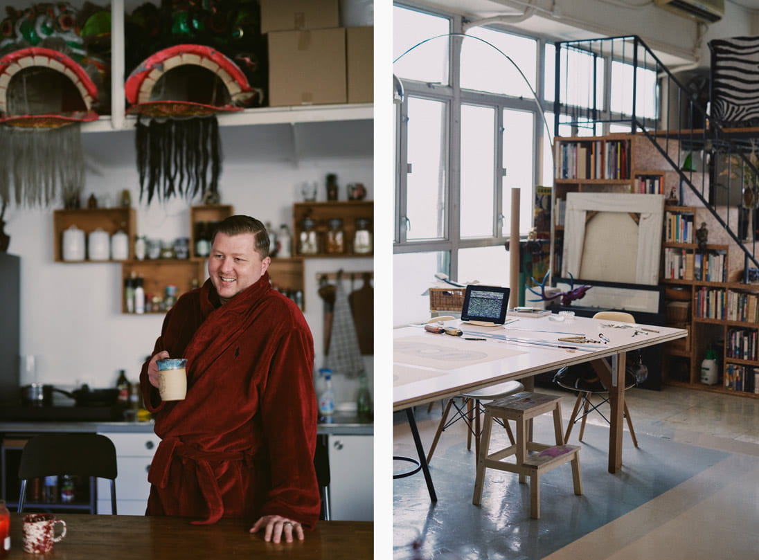 Hong Kong artist Peter Yuill in his home studio