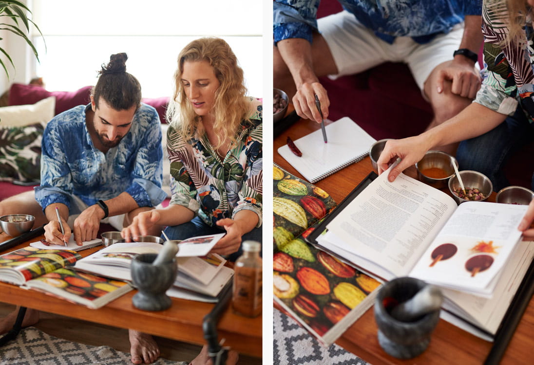 Amit Oz and Celine Herren of Conspiracy Chocolate planning new chocolate recipes