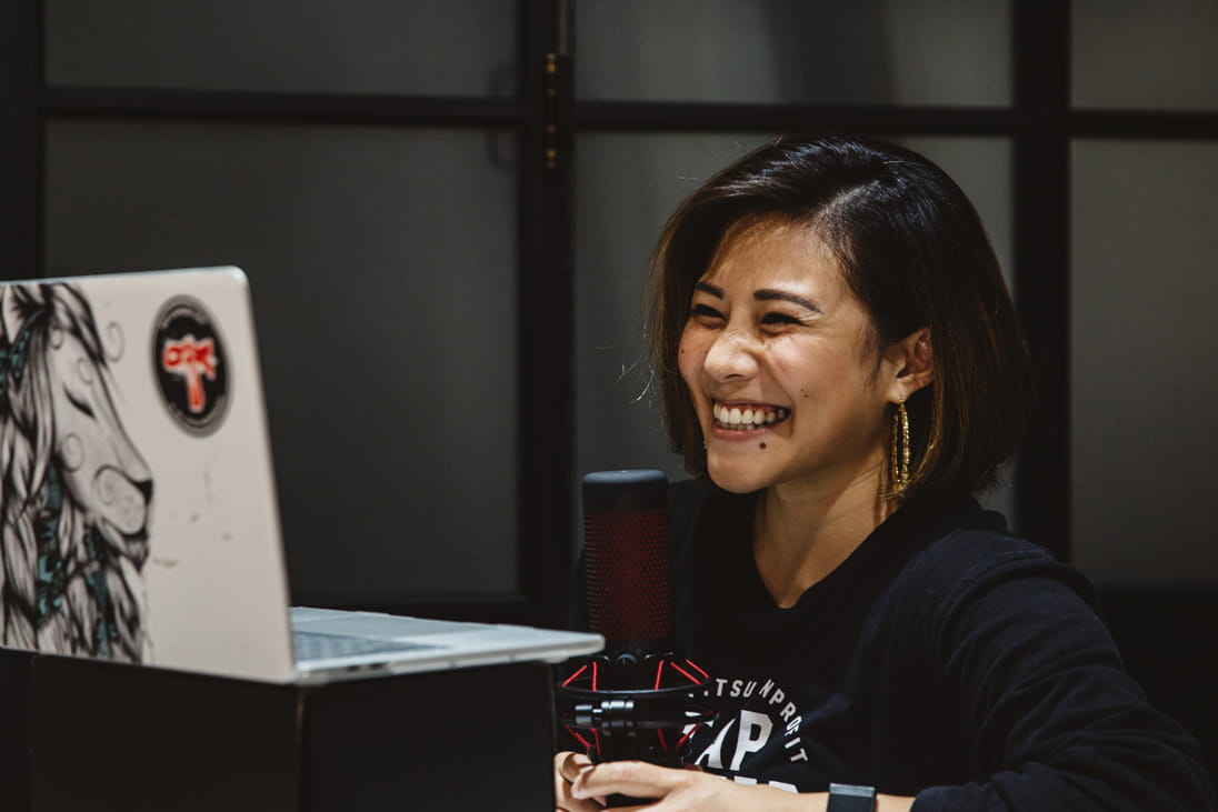 Emily Tan works on her thought-provoking podcast Tackling Minds