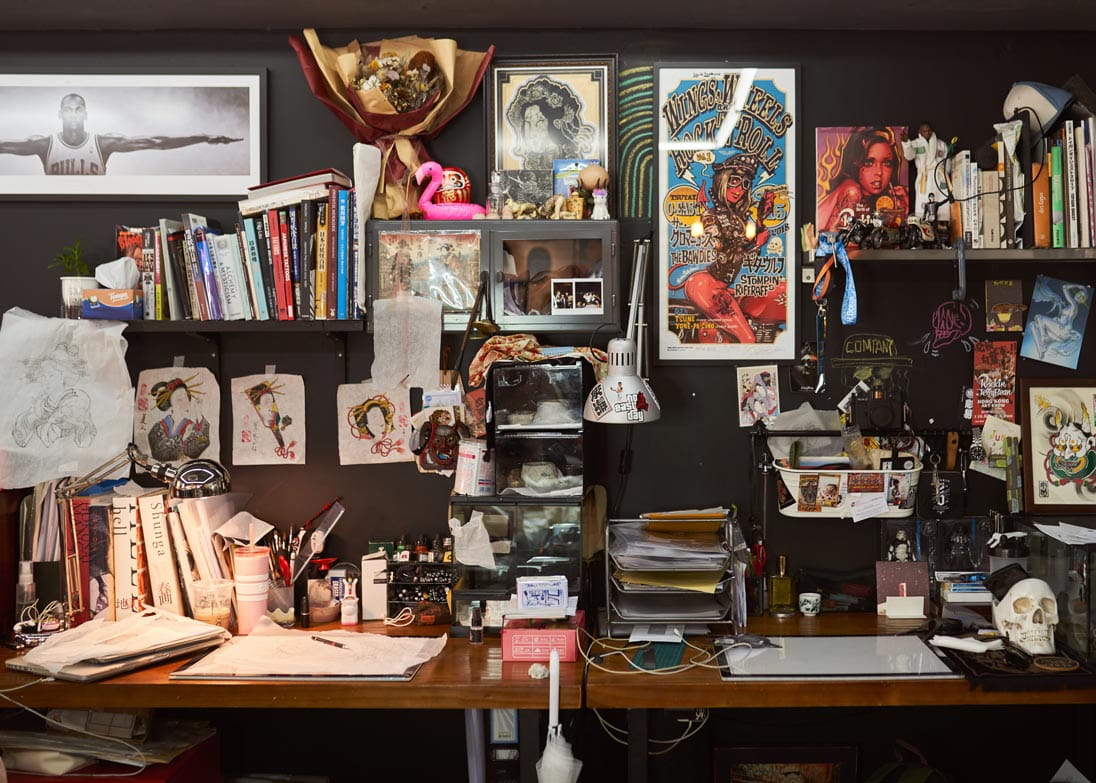 The studio is filled with objects and artistic inspirations