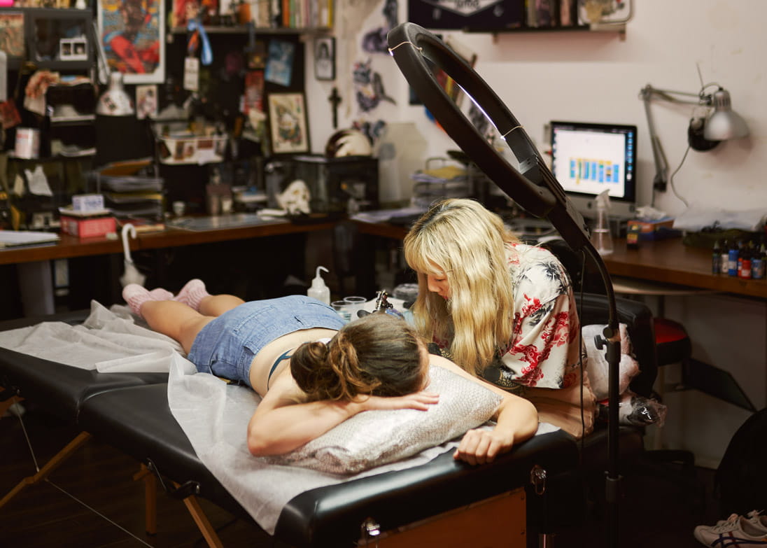 Most tattoos take a few hours, so Chu usually does one each day