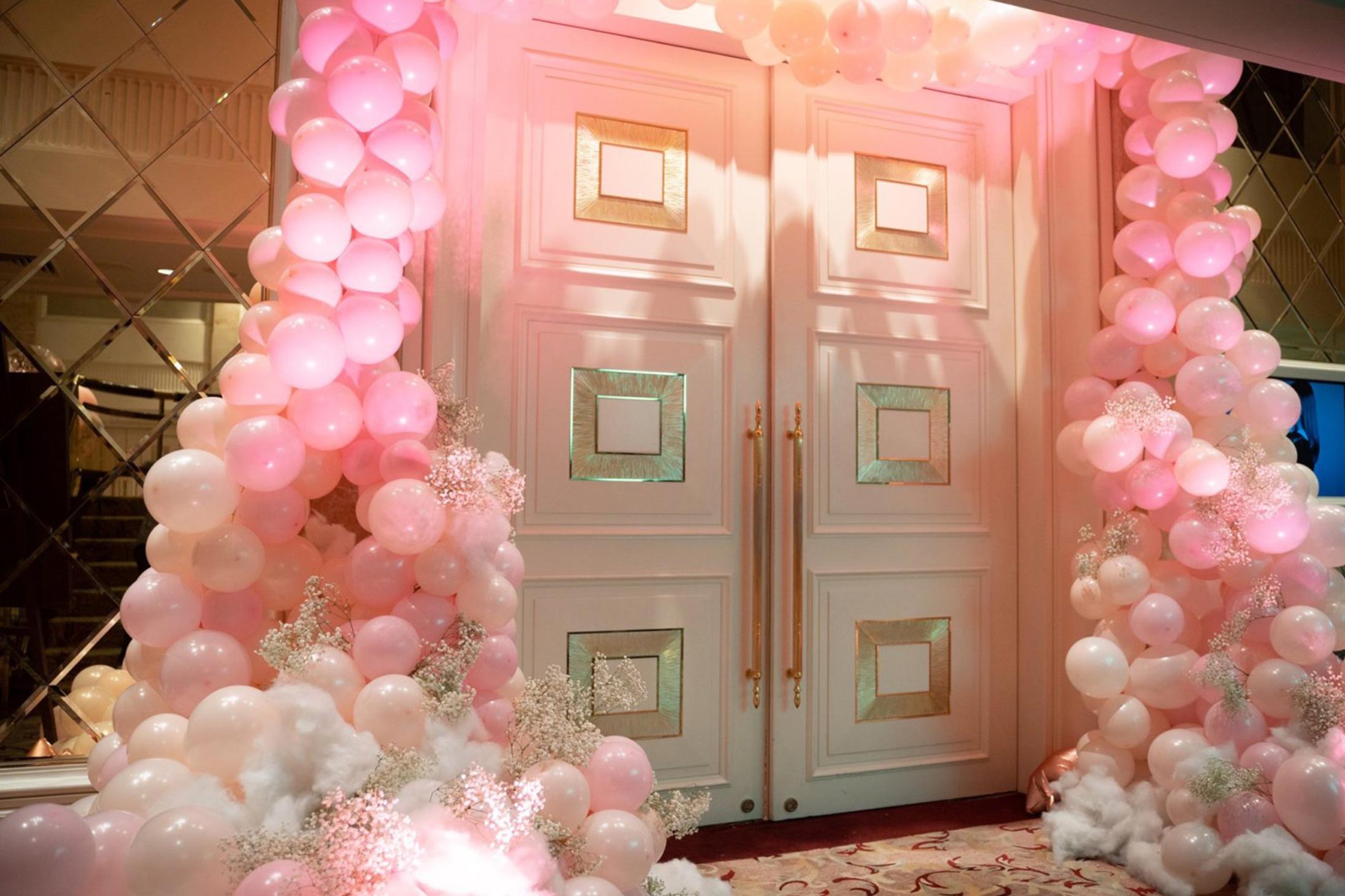 Cascading balloon entrance at a Stars & Cloud Double Full Moon Party