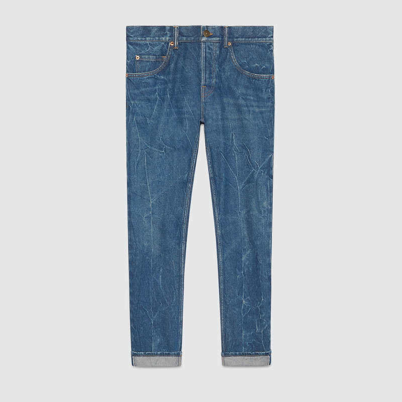 Gucci Denim Tapered Pant with Embroidery