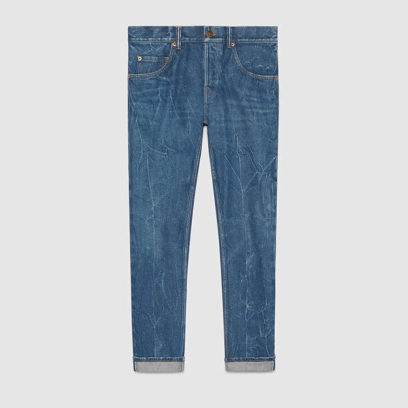 Gucci Denim Tapered Pant with Embroidery
