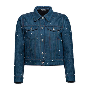 Miu Miu Classic Fit Denim Jacket with Crystal Embroidery