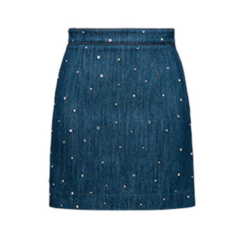Miu Miu Classic Fit Denim Skirt with Crystal Embroidery