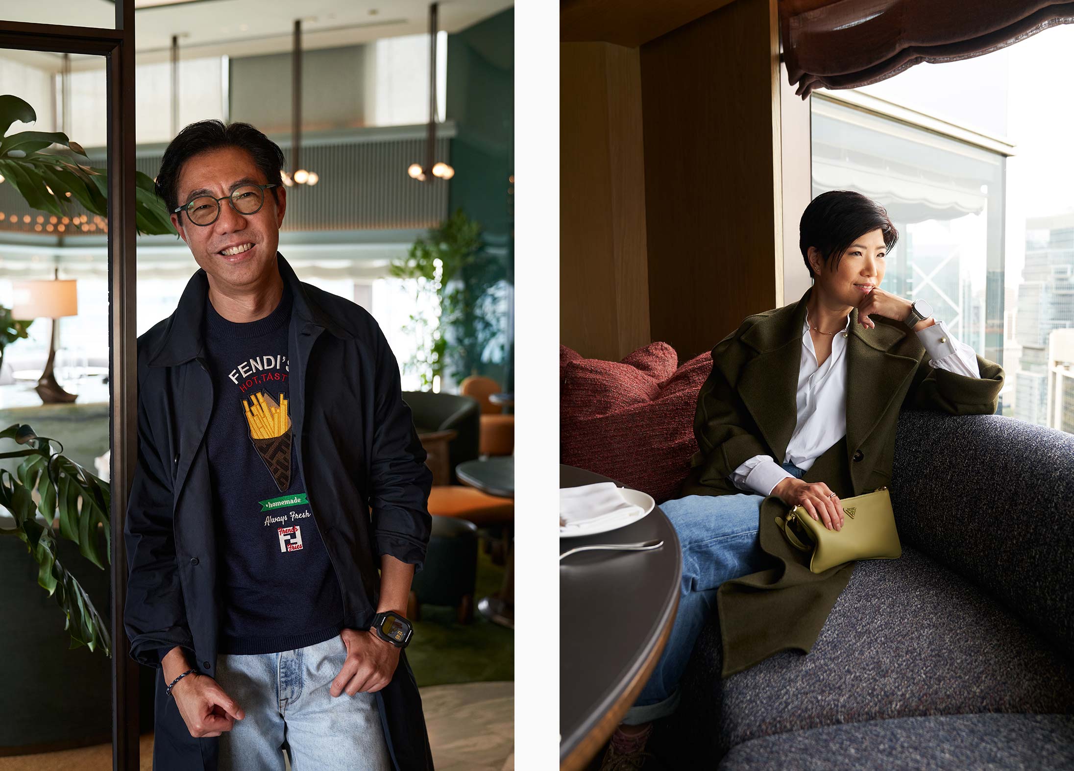 Dennis and Grace Lu are Starstreet Precinct residents, fashion lovers and regulars at Pacific Place. Here Dennis wears Fendi and Grace wears Ferragamo and Prada