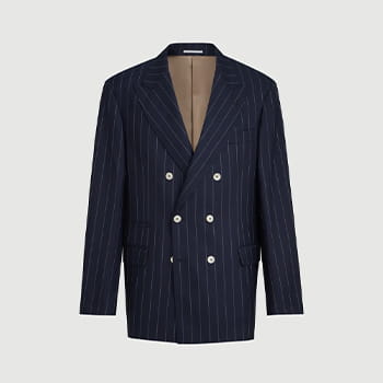 Brunello Cucinelli One-And-A-Half-Breasted Blazer in Wide Chalk Stripe Batavia
