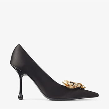 Jimmy Choo Ixia 95 Black Satin Pumps with Flowers 