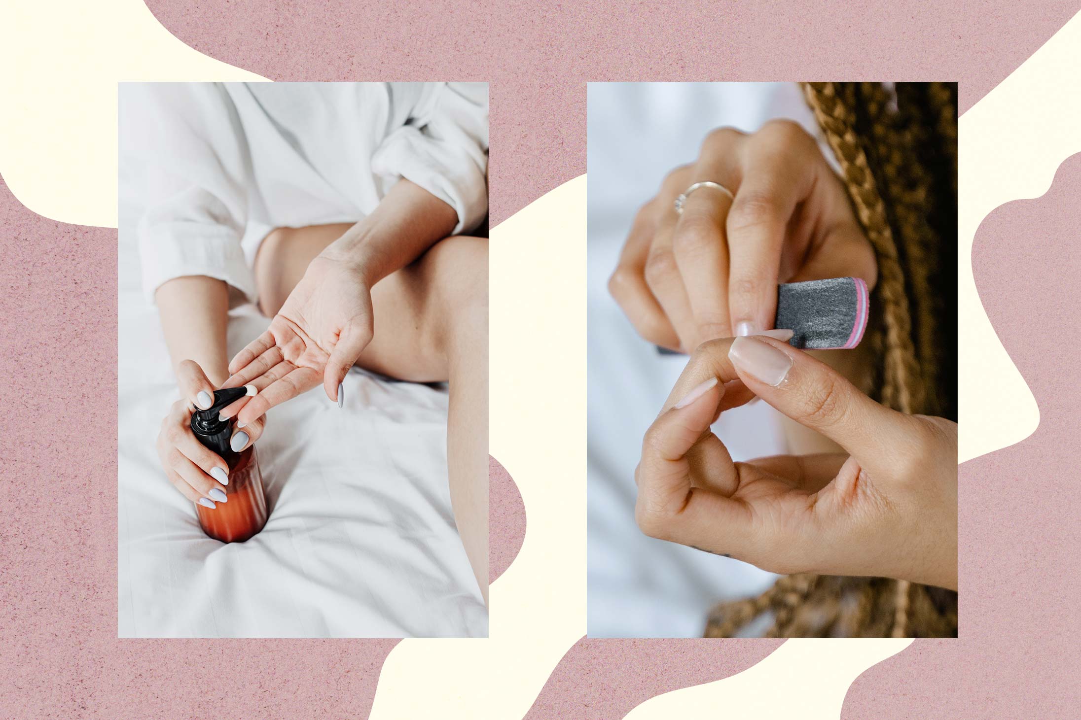 A woman giving herself a manicure with products available at Pacific Place